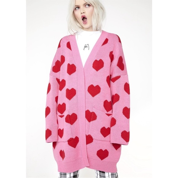Lazy Oaf Sweaters - Lazy Oaf All My Heart Oversized Cardigan Sweater